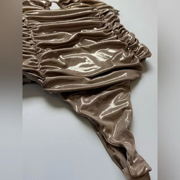Zara Metallic Gold Slick Ruched Bodysuit Party Glam Statement Piece M Sleeveless - Picture 5 of 11